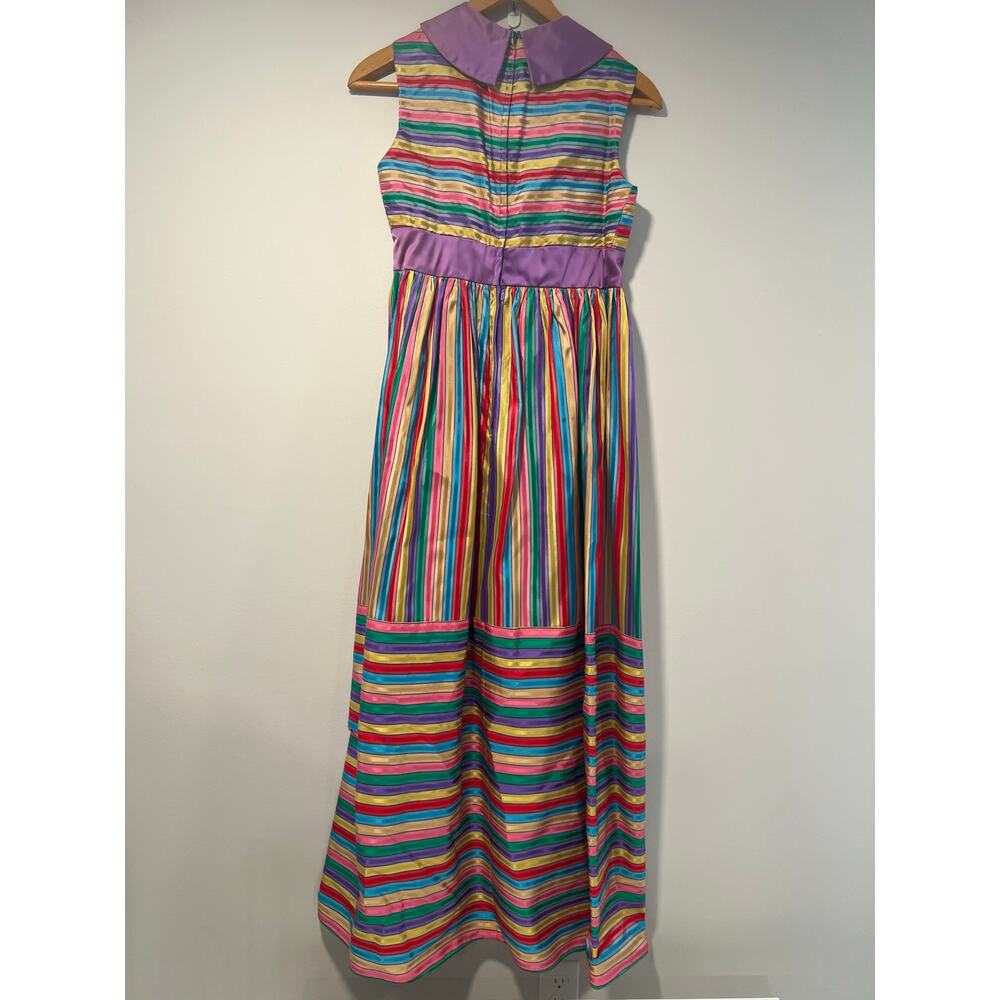 WOW! Rare Colorful Rainbow 1960s-1970s Sleeveless Maxi Dress w Collar Small JL - Picture 10 of 12